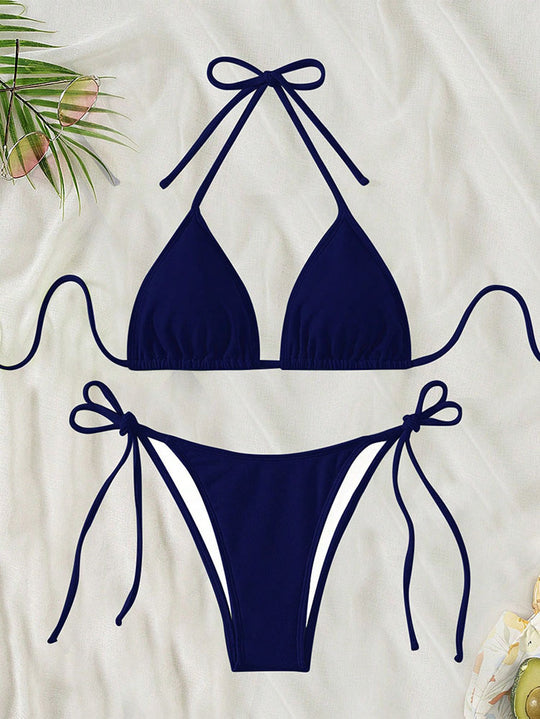 Damen Triangel-Bikini mit verstellbaren Bindebändern und seitlichen Schleifen EB