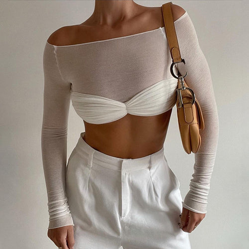 Damen Trendiges Cropped Oberteil mit Raffungen und Off-Shoulder Schnitt EB