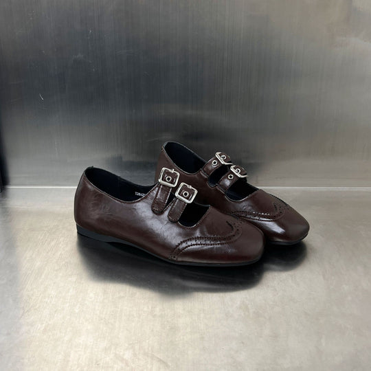 Damen elegante Ballerinas mit doppeltem Schnallenverschluss EB