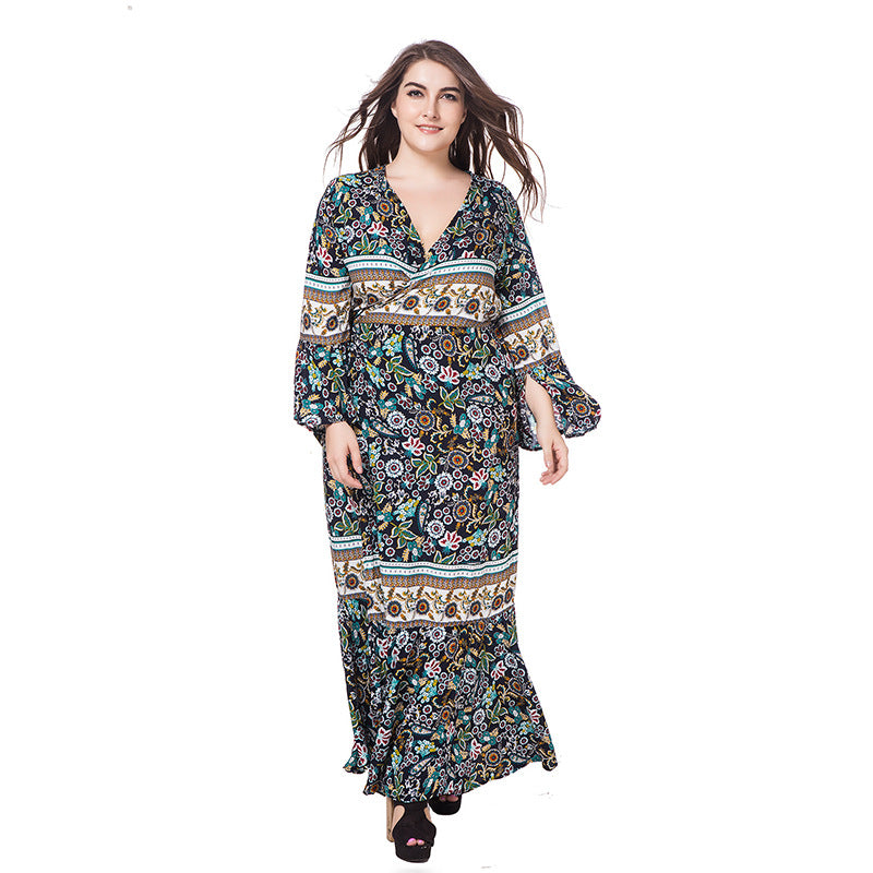 Damen Maxikleid mit kunstvollem floralen Design und leichten Rüschendetails EB