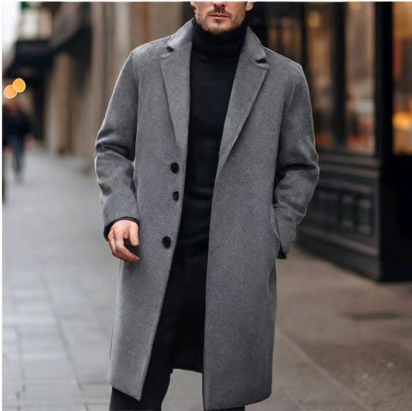Herren nan eleganter Wollmixmantel mit Reverskragen und geradem Schnitt EB