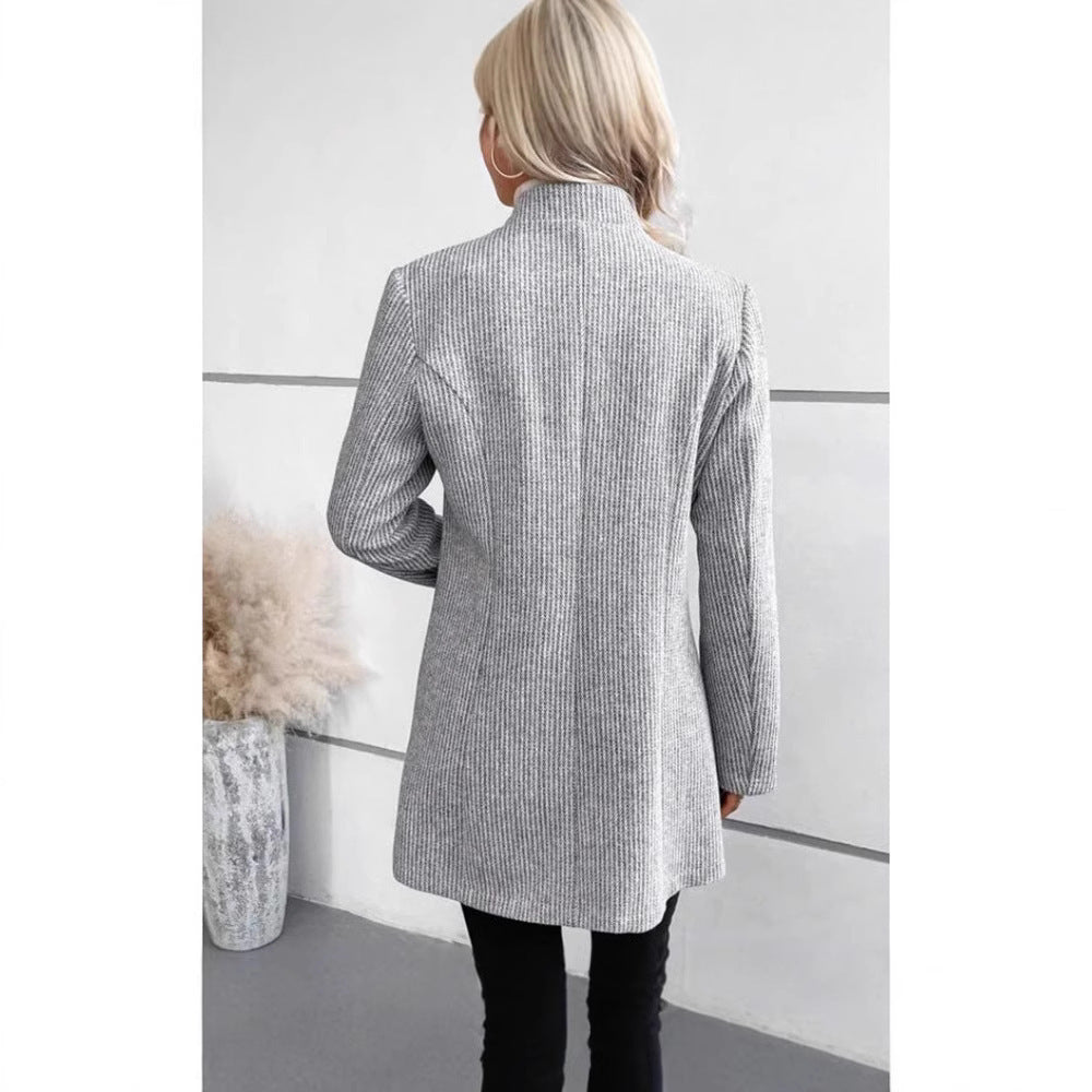 Damen eleganter Strickblazer mit Reverskragen und subtiler Rippstruktur EB