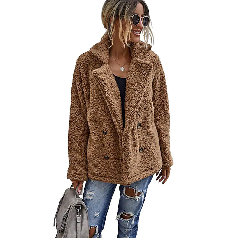 Damen Flauschiger Doppelreiher Blazer aus Kunstfell EB