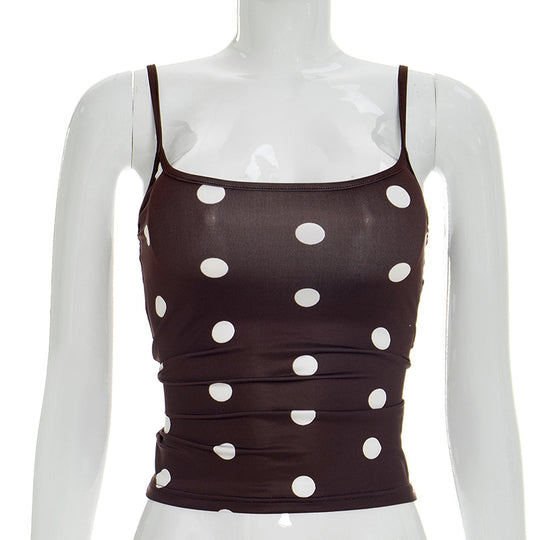Damen ärmelloses Top mit verspieltem Polka-Dots Muster und figurbetontem Schnitt EB