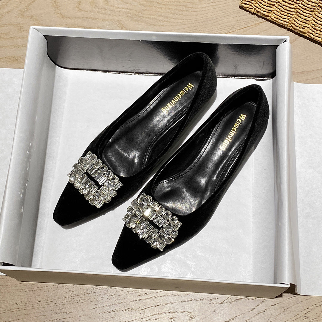 Damen elegante Ballerinas mit funkelndem Strass-Detail EB