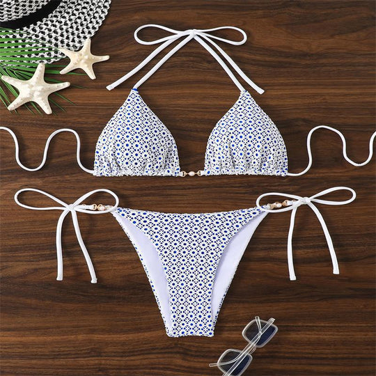 Damen Triangelbikini mit raffinierten Schleifen und modischem Punktmuster EB