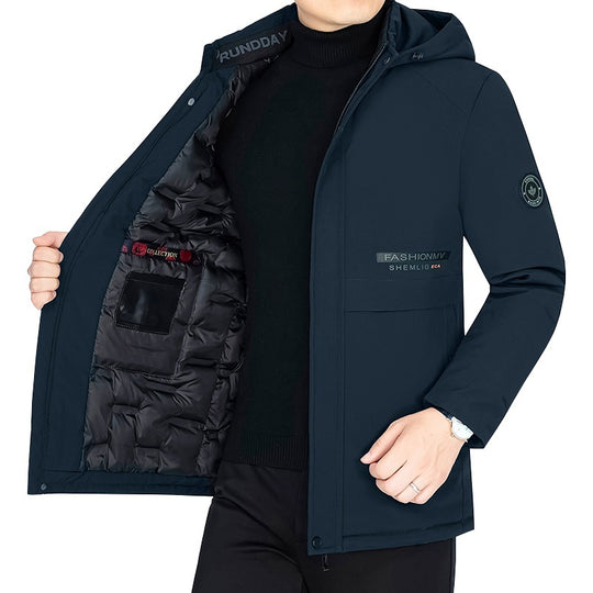 Herren Thermo-Winterkurzmantel mit luxuriösem Kunstfell-Innenfutter und Stehkragen EB