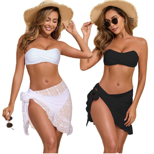 Damen Bandeau Bikini mit luftiger Wickelrüsche EB