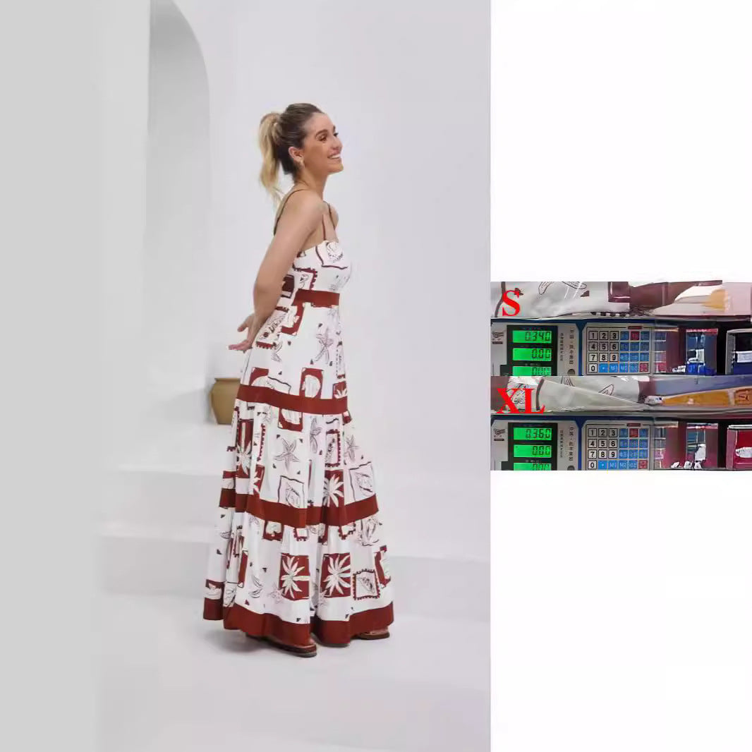 Damen Maxikleid mit elastischem Taillenbund und bohemian Muster EB