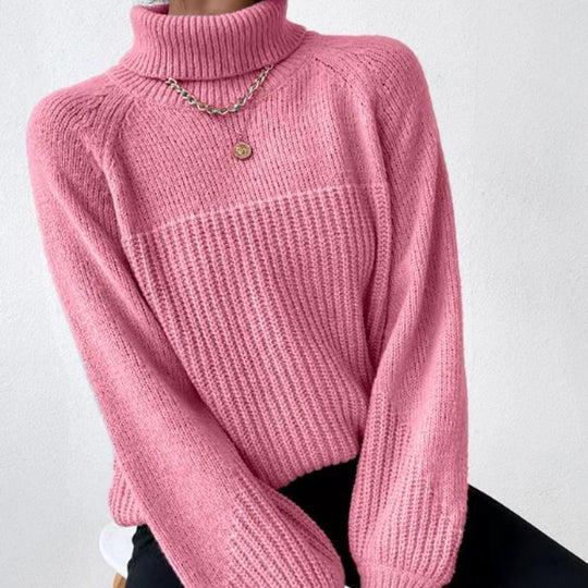Damen Strickpullover mit hochgeschlossenem Kragen und strukturiertem Rippdesign EB
