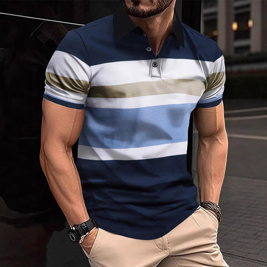 Herren Poloshirt mit modernem Streifenmuster und atmungsaktiver Baumwolle EB