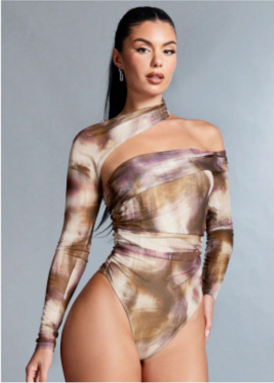 Damen Hochgeschlossener Bodysuit mit asymmetrischem Schnitt und raffinierten Drapierungen EB