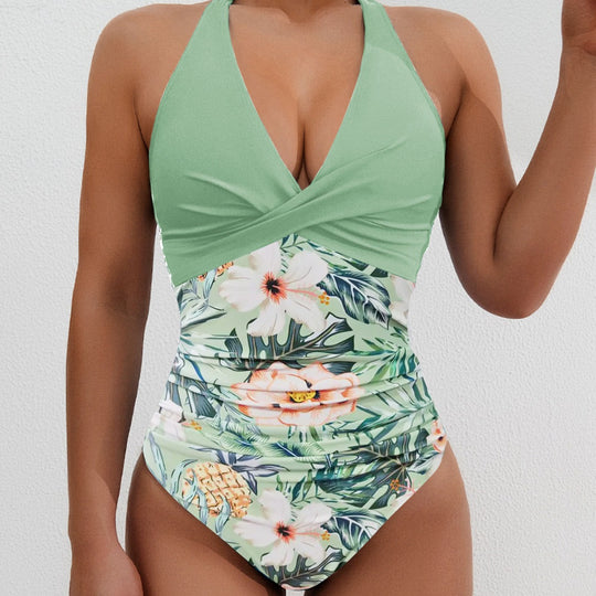 Damen Hochwertiger Einteiler-Badeanzug mit floralem Schnitt und raffiniertem Wickeldesign EB