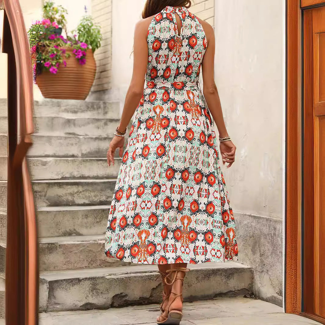 Damen Maxikleid mit floralem Muster und elegantem Halterneck-Design EB