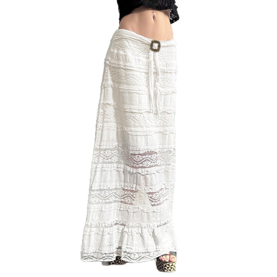 Damen Midirock mit elegantem Rüschensaum und dekorativem Taillengürtel EB