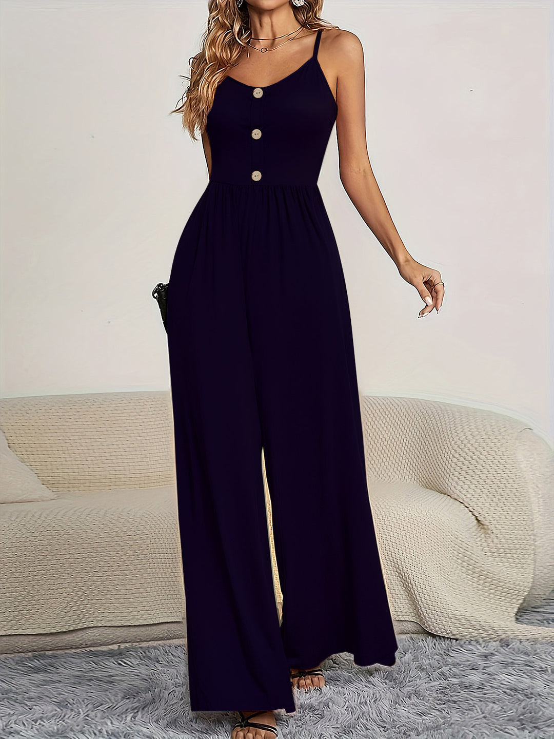 Damen Jumpsuit mit knöpfbarem Oberteil und weitem Bein EB