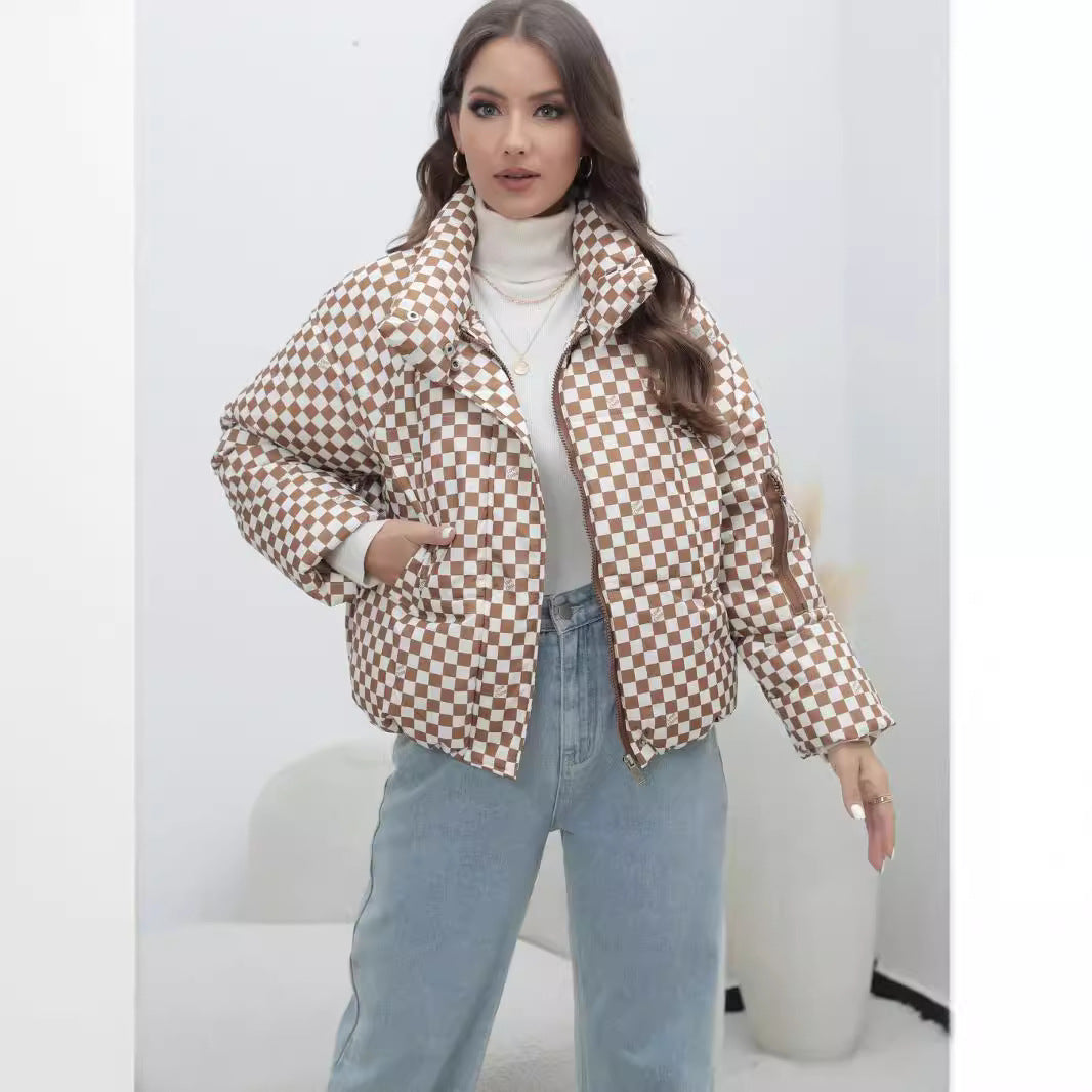 Damen Stilvolle kariert Steppjacke EB