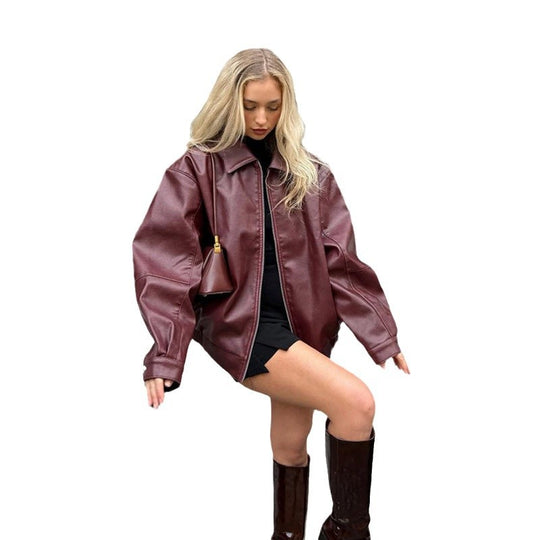 Damen modische jacke im Oversized-Stil mit Reißverschluss EB