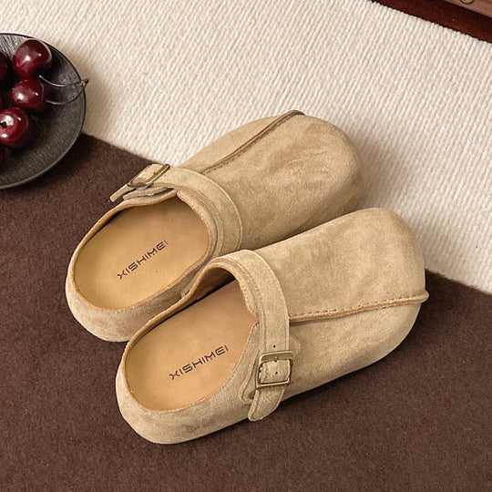 Damen bequeme Clogs aus hochwertigem Wildleder mit verstellbarem Schnallenverschluss EB