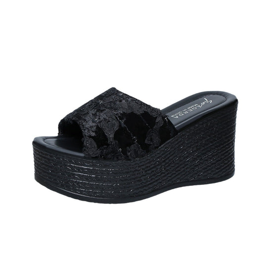 Damen Wedge-Pantoletten mit modischem Perlenbesatz und rutschfester Sohle EB