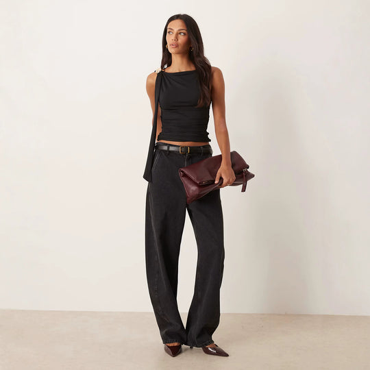 Damen elegantes Raffungskleid mit dekorativem Schulterband EB