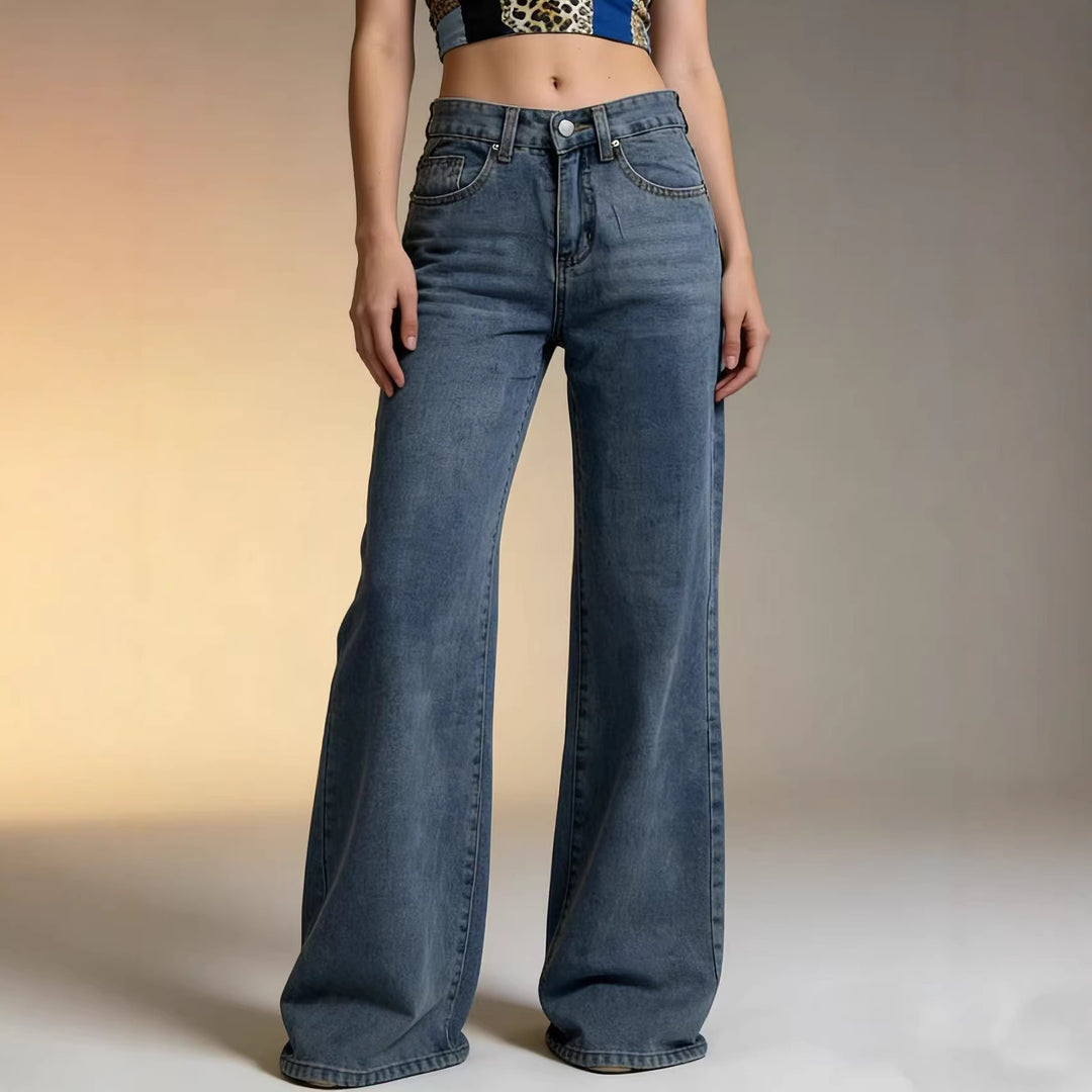 Damen Weite High-Waist Jeans mit besonderen Nahtdetails EB
