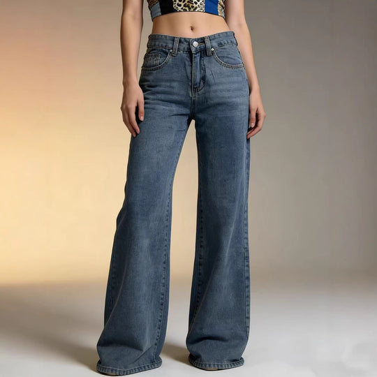 Damen Weite High-Waist Jeans mit besonderen Nahtdetails EB