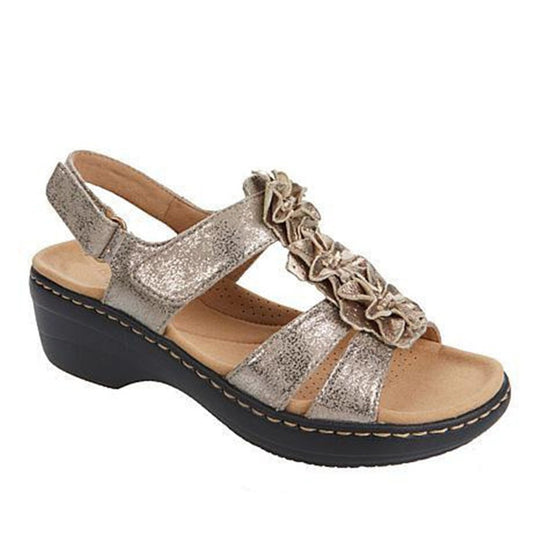 Damen Sandalen mit dekorativem Blumendesign und komfortablem Plateau-Riemen EB