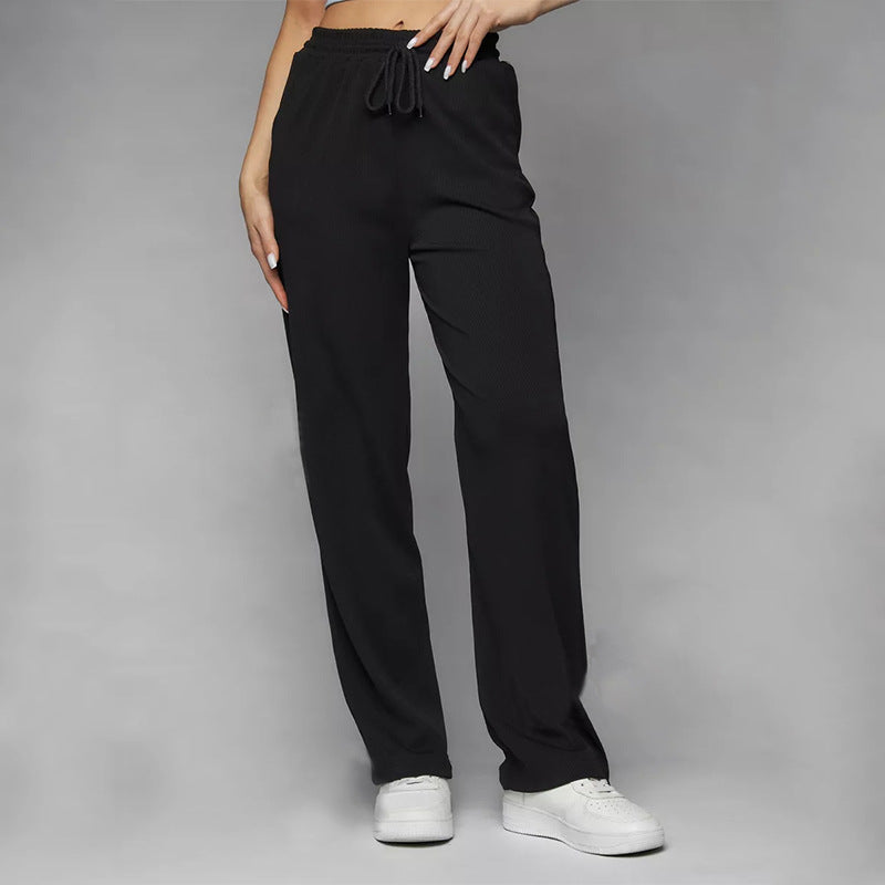 Damen weite hochgeschnittene Loungehose mit elastischem Bund und Kordelzug EB