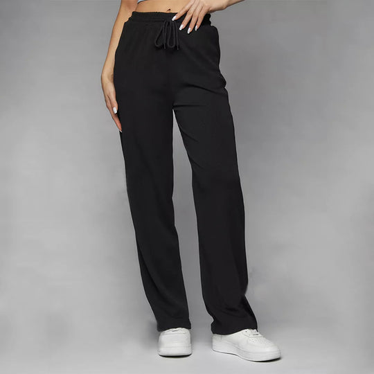 Damen weite hochgeschnittene Loungehose mit elastischem Bund und Kordelzug EB
