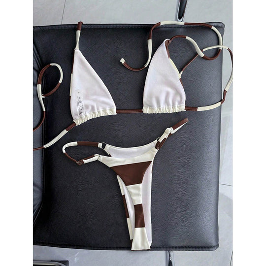 Damen Triangel-Bikini mit modischen Längsstreifen EB