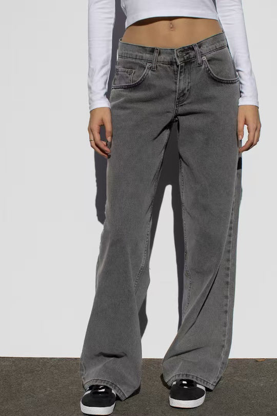 Damen nan weites Denim Hosenmodell mit tiefem Bund und weitem Schlag EB