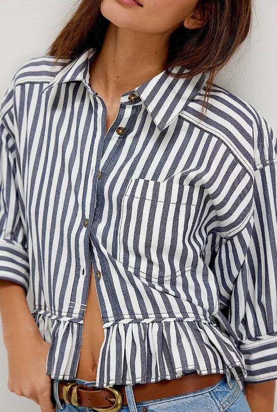 Damen lässige Bluse mit Rüschensaum EB