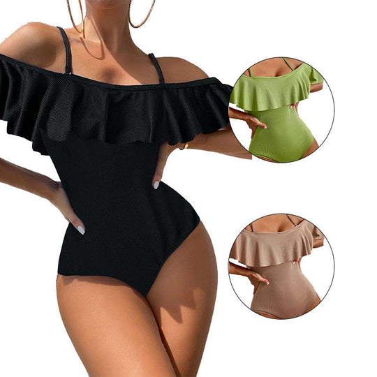 Damen Einteiler Badeanzug mit Rüschendesign EB