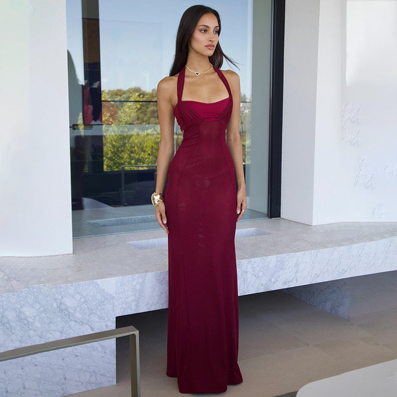 Damen Elegantes Maxikleid mit Halterneck und figurbetontem Schnitt EB
