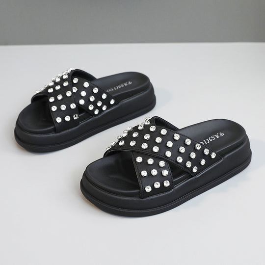 Damen Glitzernde Schlappen mit modischem Riemendesign und rutschfester Sohle EB