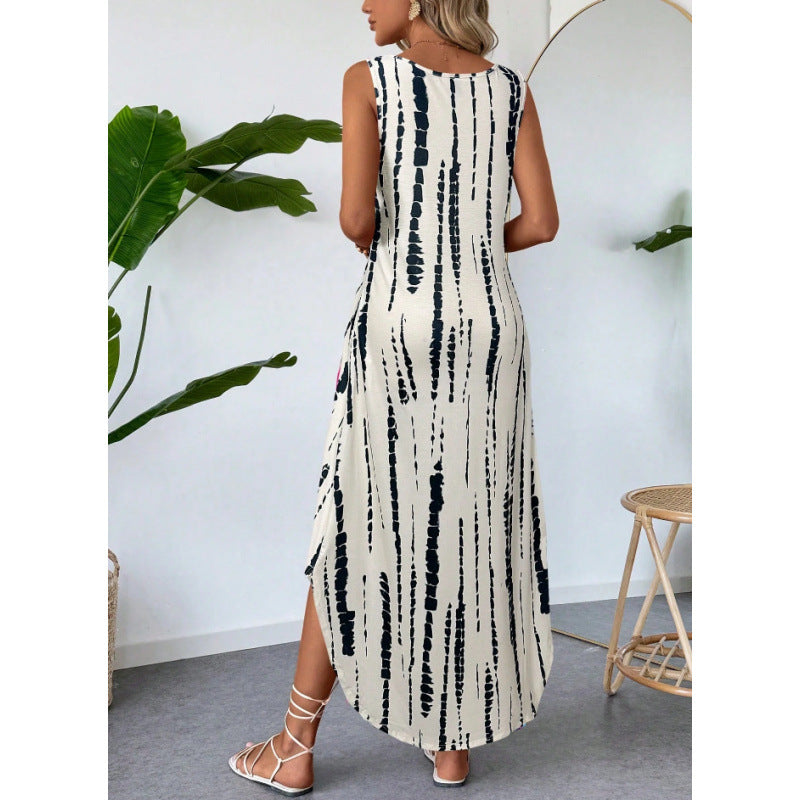 Damen Maxikleid mit seitlichen Taschen und modischem Streifenmuster EB