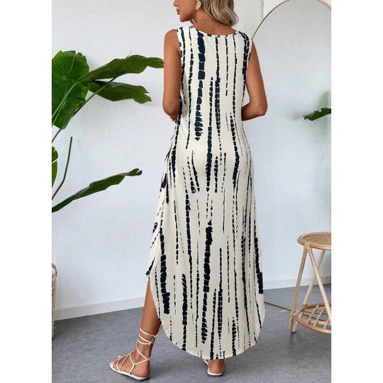 Damen Maxikleid mit seitlichen Taschen und modischem Streifenmuster EB