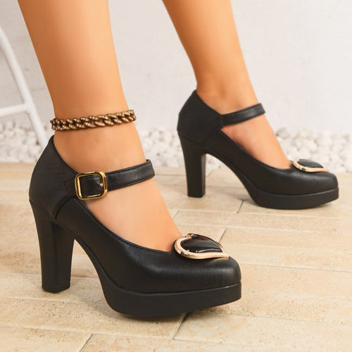 Damen Elegante Pumps mit modischem Riemchen und glamourösem Schnallen-Detail EB