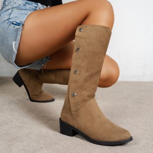 Damen Elegante Stiefel aus weichem mit modischen Knopfdetails EB