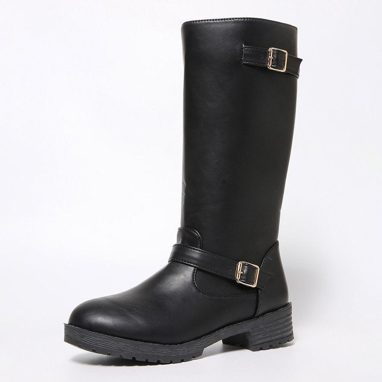 Damen modische Longboots mit eleganter Schnalle und robustem Profilsohle EB