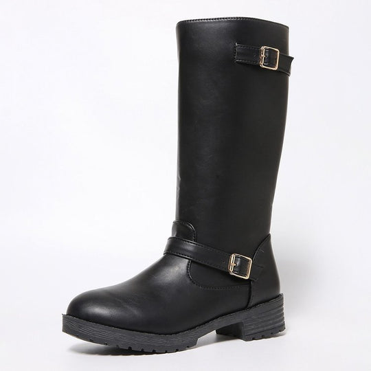 Damen modische Longboots mit eleganter Schnalle und robustem Profilsohle EB