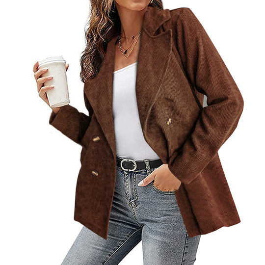Damen Kunstleder-Blazerjacke mit doppelt gestepptem Kragen und modischem Schnitt EB