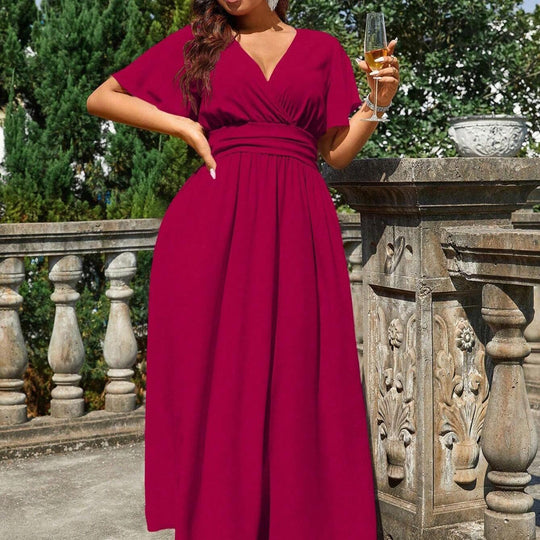 Damen Maxikleid mit elegantem Wickeloberteil und fließendem Rock EB