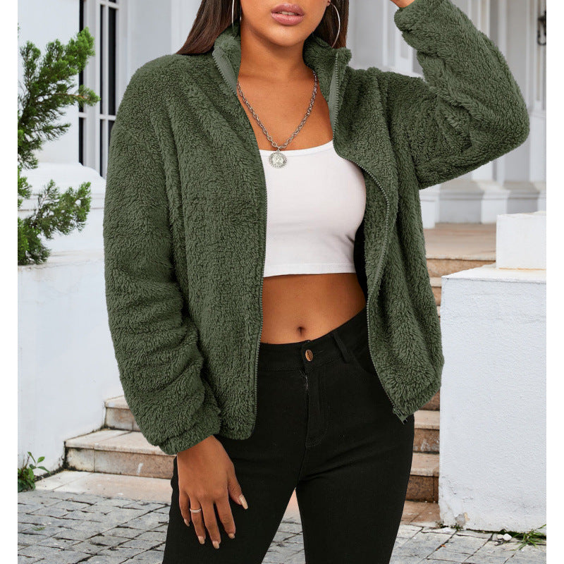 Damen Kuschelige Fleecejacke mit hohem Kragen und Reißverschluss EB