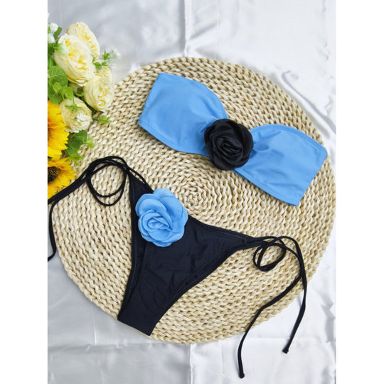 Damen Bikini mit floralem Detail und elastischen Trägern EB