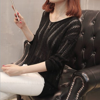 Damen Strickpullover mit elegantem V-Ausschnitt und lässigem Lochmuster EB