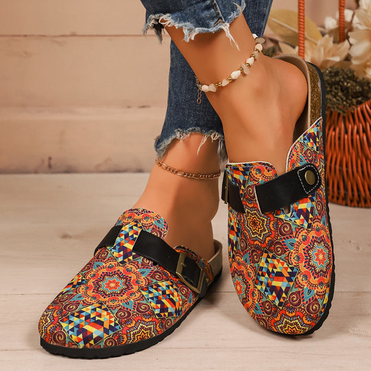 Damen Pantoletten mit farbenfrohem Muster und komfortablem Fußbett EB