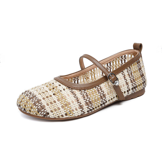 Damen Ballerinas mit modischem Riemchen und atmungsaktivem Korbdesign EB