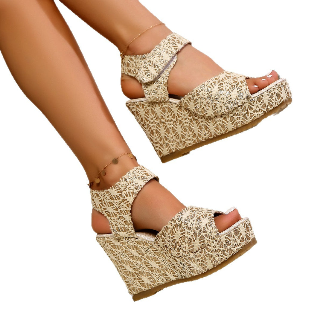 Damen Glitzernde Wedge-Sandalen mit verstellbarem Riemen EB